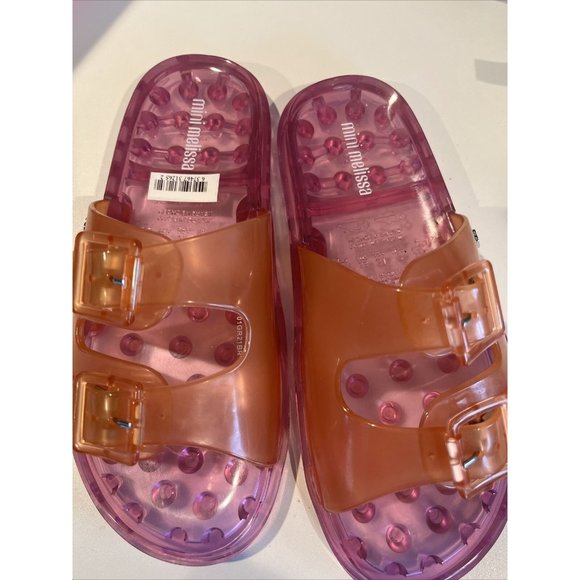 Mini Melissa Wide II Slide Sandals Big Kid 2 Pink Orange New without Box - Picture 3 of 5